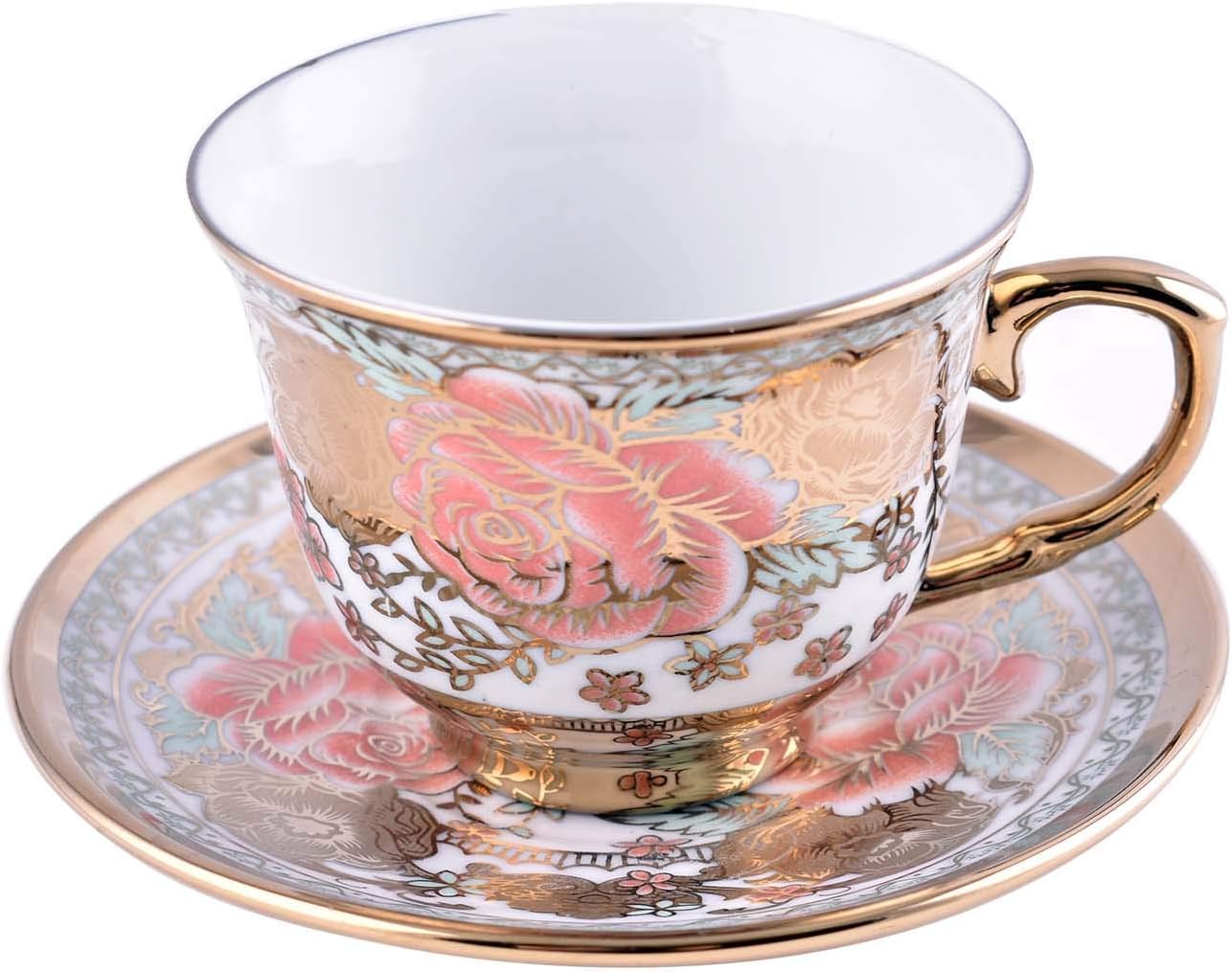 Porcelain Coffee/Tea Set of 12 Pieces with Gold Metal Stand