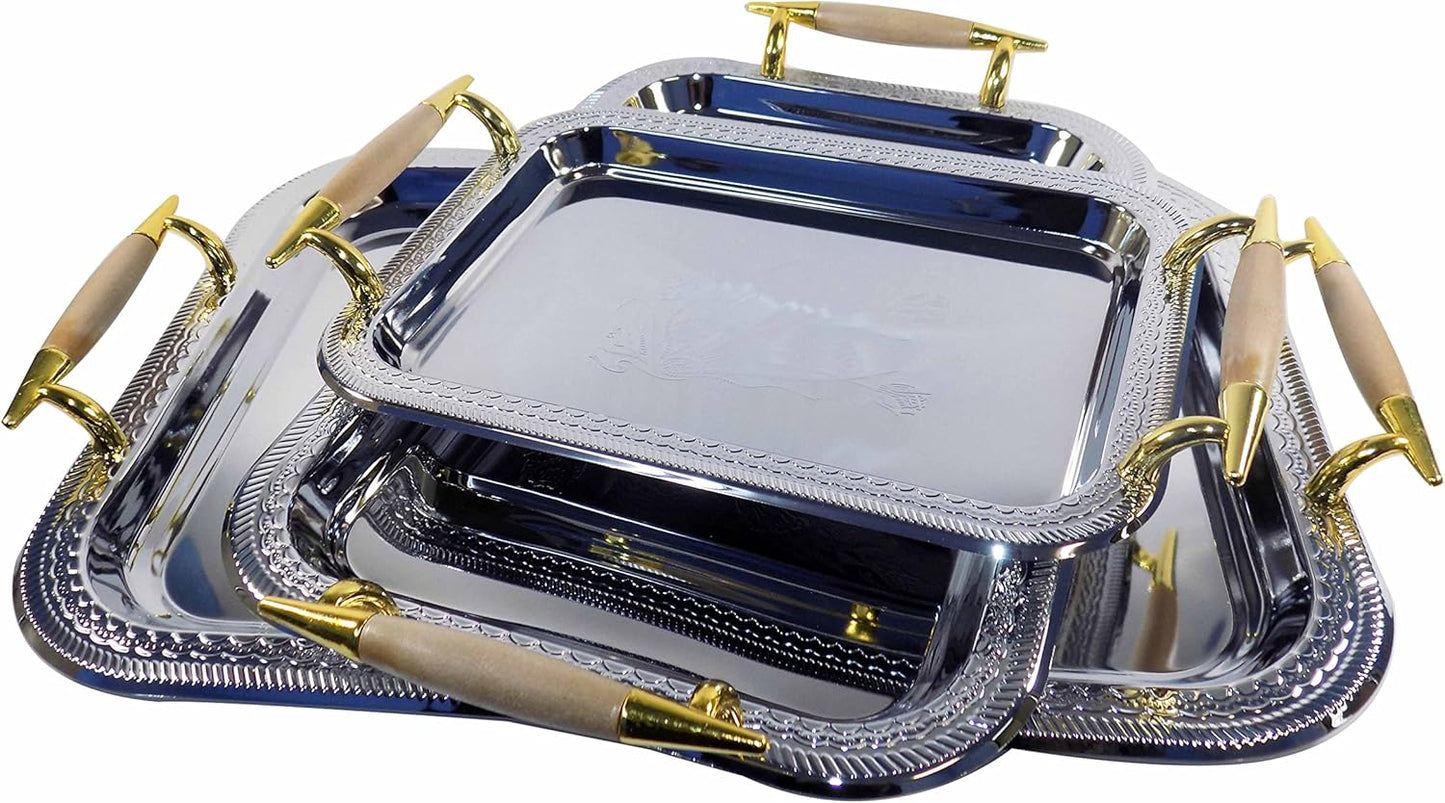 serving tray stainless set of 3