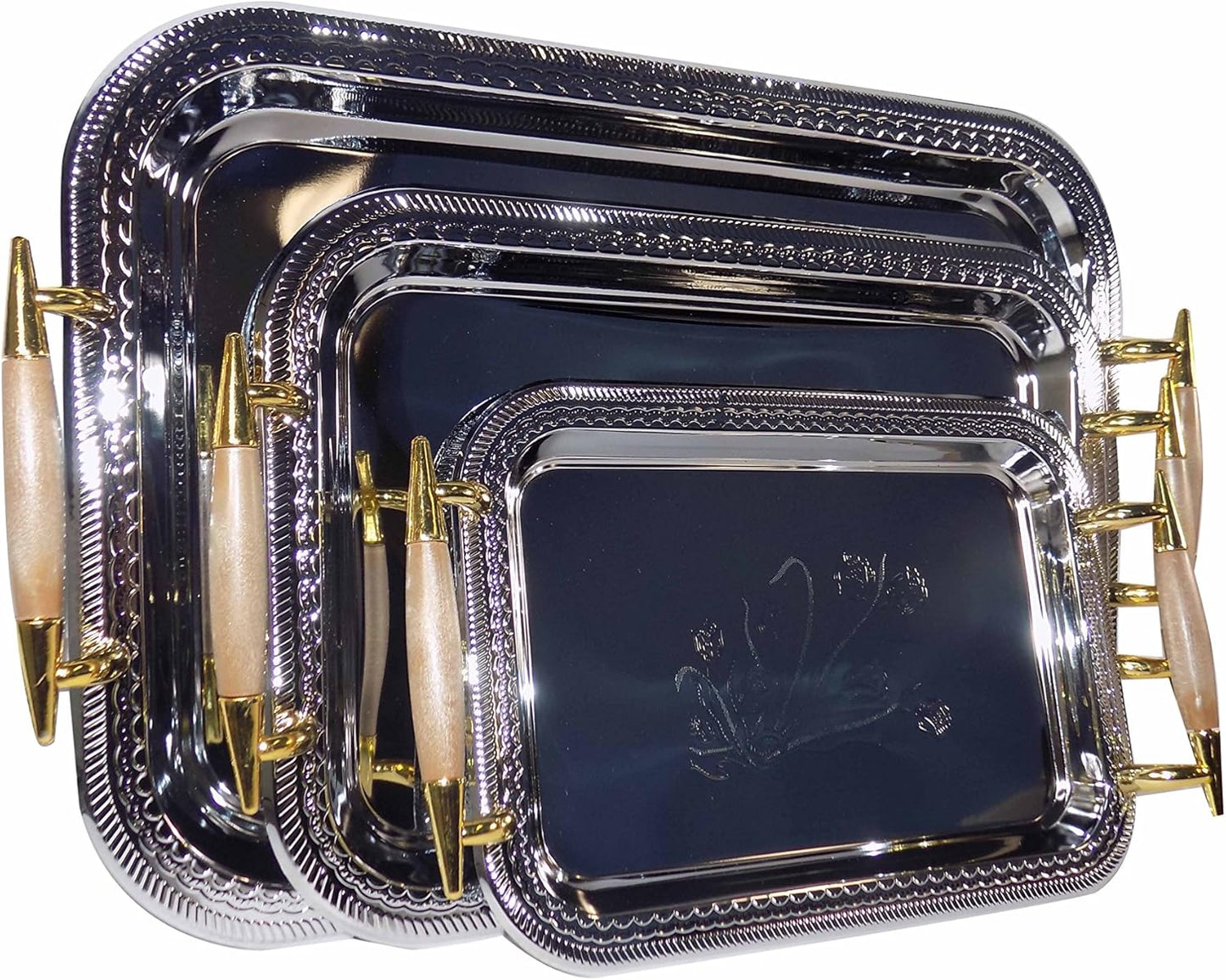 serving tray stainless set of 3