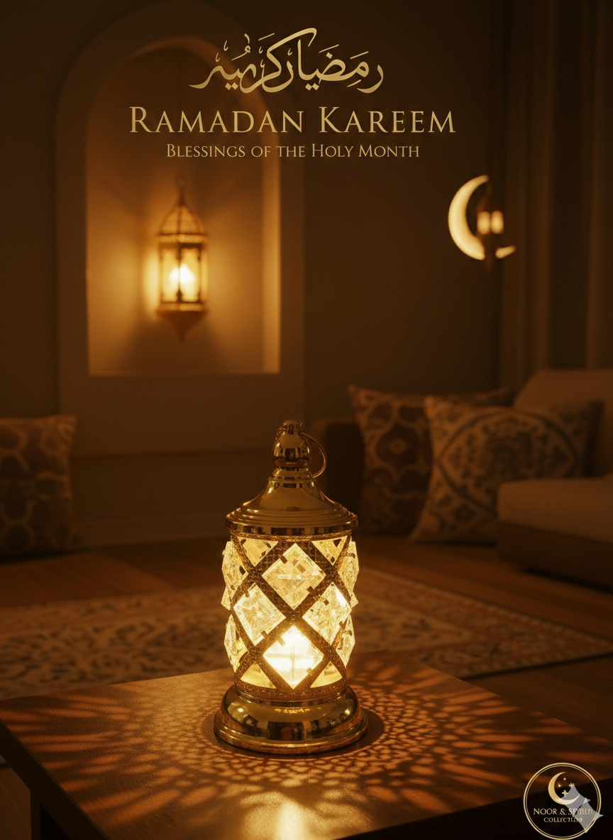 Luxury Sparkling Diamond Crystal Ramadan Lantern – Gold Ornate Night Light, Elegant Eid Mubarak Tabletop Decor, Traditional Hanging Fanous for Ramadan Home Accents