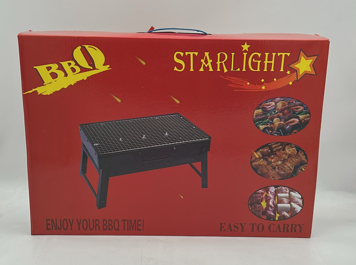 Starlight Portable Charcoal BBQ Grill, Foldable Metal Barbecue Grill with Wire Cooking Grate, Lightweight Outdoor Grill for Camping, Picnics and Backyard Cooking