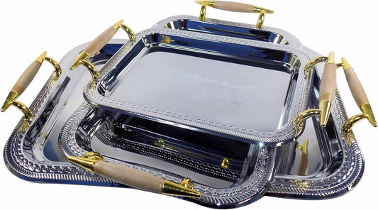 serving tray stainless set of 3