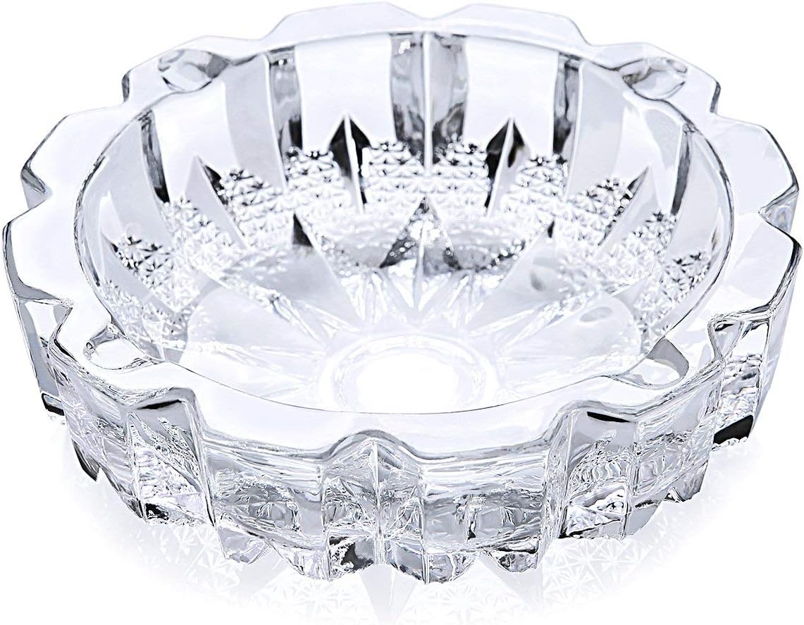 Eltahan Crystal Heavy Glass Ashtray for Indoor and Outdoor Decorative (Round)