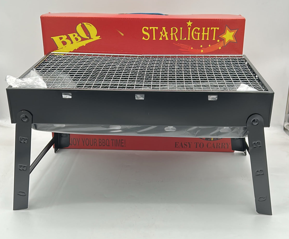 Starlight Portable Charcoal BBQ Grill, Foldable Metal Barbecue Grill with Wire Cooking Grate, Lightweight Outdoor Grill for Camping, Picnics and Backyard Cooking