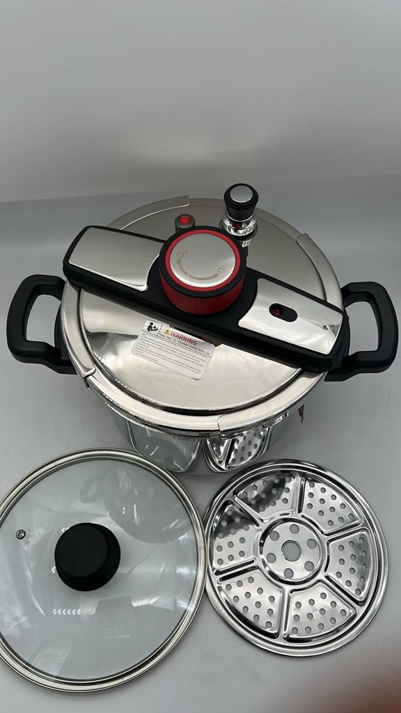 Tornado 5L -> 11 L Stainless Steel Pressure Cooker with Glass Lid and Steamer Basket