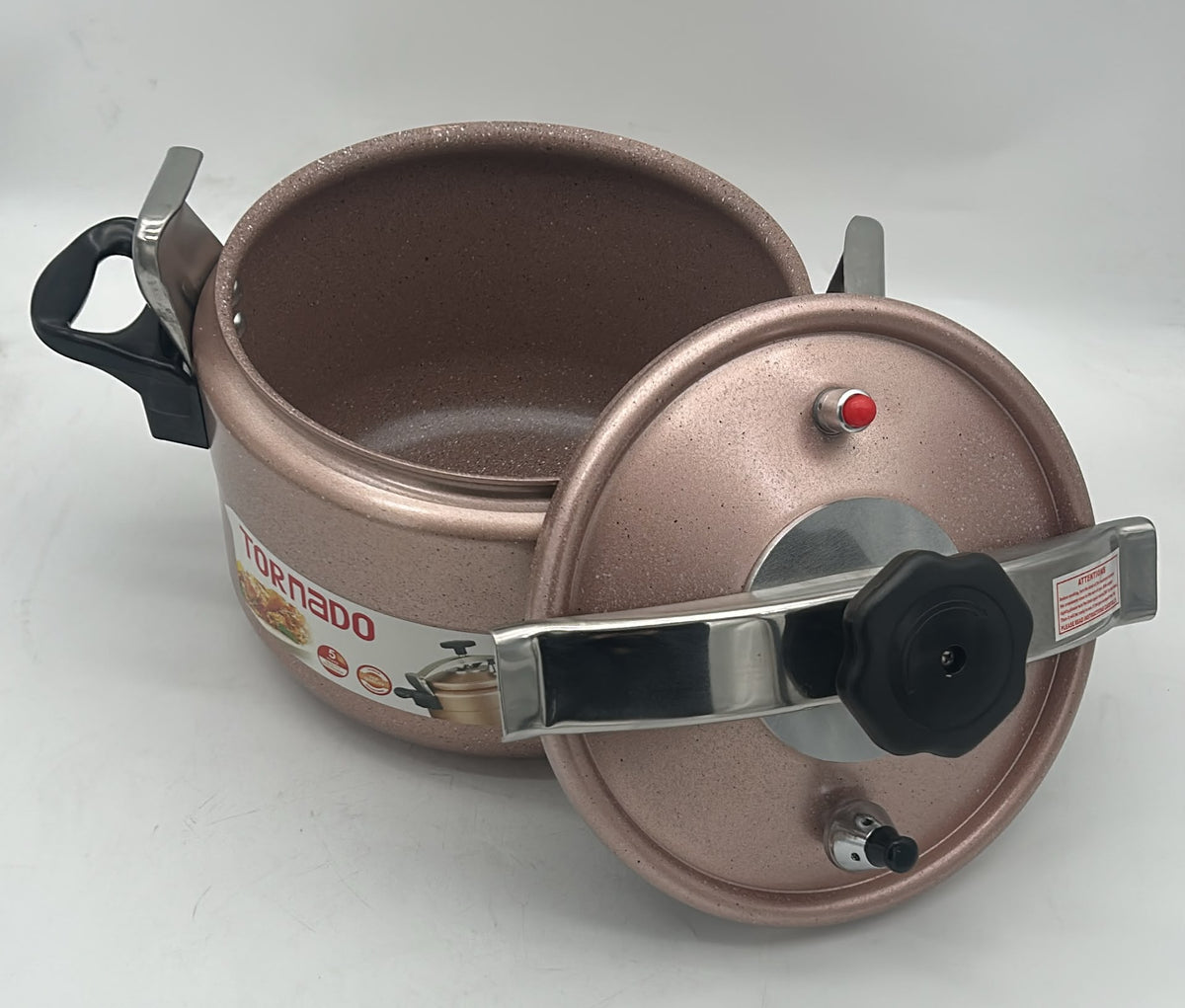 Tornado Aluminum Pressure Cooker with Locking Lid and Heat-Resistant Handles (Pick Your Color)