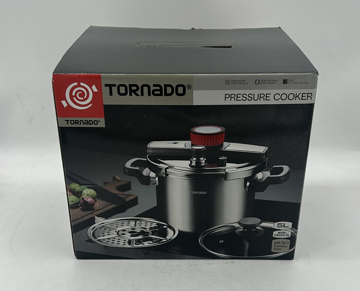Tornado 5L -> 11 L Stainless Steel Pressure Cooker with Glass Lid and Steamer Basket